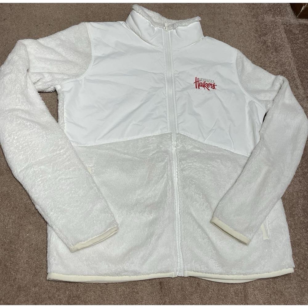 Nebraska Huskers Gear Jacket Womens Fitted White Red Letter Winter Coat Large‎